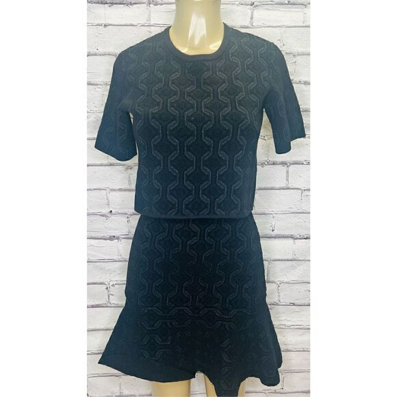 Maje Reve Womens Black Layered Textured Knitted Ruffled Mini Dress Small (36) - Picture 1 of 11